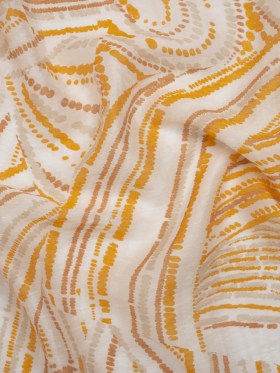 Slubbed Tencel Blend Woven Print – Ivory, Tan and Goldenrod Abstract Dotted Lines – Designer Deadstock Slubbed Tencel Blend Woven Print – Ivory, Tan and Goldenrod Abstract Dotted Lines – Designer Deadstock