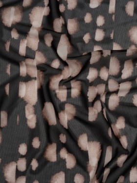 Polyester Stretch Mesh Print – Black, Beige and Cream Abstract Spots – Designer Deadstock Polyester Stretch Mesh Print – Black, Beige and Cream Abstract Spots – Designer Deadstock