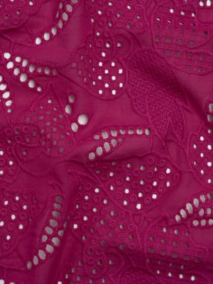 Embroidered Eyelet Cotton Voile – Magenta Leaves – Designer Deadstock Embroidered Eyelet Cotton Voile – Magenta Leaves – Designer Deadstock