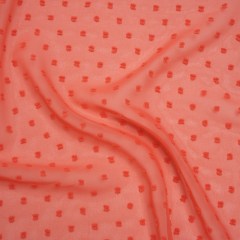 Polyester Swiss Dot Chiffon – Coral Orange Polka Dots – Designer Deadstock Polyester Swiss Dot Chiffon – Coral Orange Polka Dots – Designer Deadstock