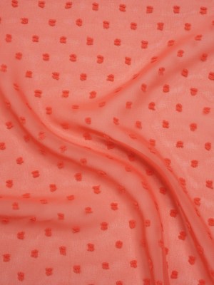 Polyester Swiss Dot Chiffon – Coral Orange Polka Dots – Designer Deadstock Polyester Swiss Dot Chiffon – Coral Orange Polka Dots – Designer Deadstock