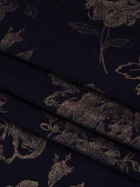 Metallic Printed Stretch Polyester Crepe Scuba Knit – Navy and Bronze Floral – Designer Deadstock Metallic Printed Stretch Polyester Crepe Scuba Knit – Navy and Bronze Floral – Designer Deadstock