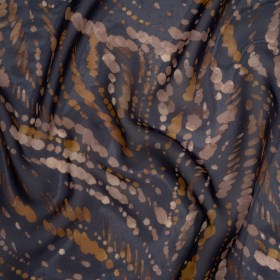 Polyester Chiffon Print – Navy, Brown and Natural Abstracted Animal Spots – Designer Deadstock Polyester Chiffon Print – Navy, Brown and Natural Abstracted Animal Spots – Designer Deadstock