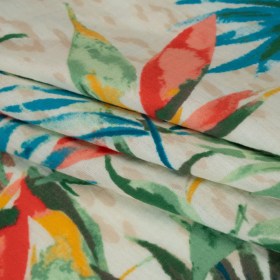 Double Cotton Gauze Print – Beige, Green and Dark Turquoise Palm Leaves – Designer Deadstock Double Cotton Gauze Print – Beige, Green and Dark Turquoise Palm Leaves – Designer Deadstock