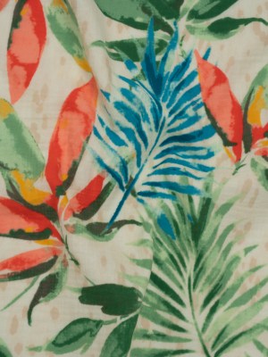 Double Cotton Gauze Print – Beige, Green and Dark Turquoise Palm Leaves – Designer Deadstock Double Cotton Gauze Print – Beige, Green and Dark Turquoise Palm Leaves – Designer Deadstock