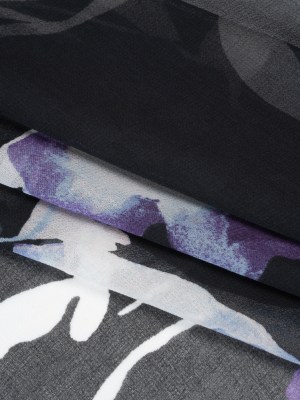 Polyester Chiffon Print – Black, White and Purple Watercolor Flowers – Designer Deadstock Polyester Chiffon Print – Black, White and Purple Watercolor Flowers – Designer Deadstock