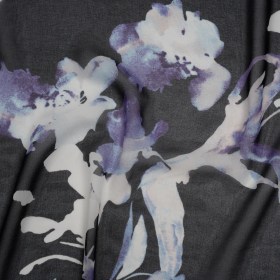 Polyester Chiffon Print – Black, White and Purple Watercolor Flowers – Designer Deadstock Polyester Chiffon Print – Black, White and Purple Watercolor Flowers – Designer Deadstock