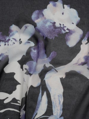 Polyester Chiffon Print – Black, White and Purple Watercolor Flowers – Designer Deadstock Polyester Chiffon Print – Black, White and Purple Watercolor Flowers – Designer Deadstock