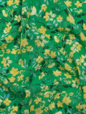 Puckered Polyester Crepe – Kelly Green and Yellow Floral – Designer Deadstock Puckered Polyester Crepe – Kelly Green and Yellow Floral – Designer Deadstock