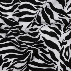Cotton Poplin – Black and White Abstracted Leaves and Animal Stripes – Designer Deadstock Cotton Poplin – Black and White Abstracted Leaves and Animal Stripes – Designer Deadstock