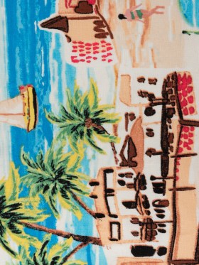 Linen and Rayon Woven Panel – Cinnamon and Blue Beach Scene – Designer Deadstock Linen and Rayon Woven Panel – Cinnamon and Blue Beach Scene – Designer Deadstock