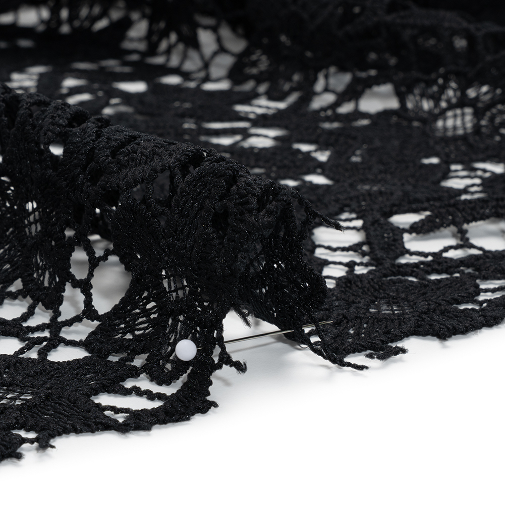 Guipure Lace with Finished Edges - Black Floral - Designer Deadstock