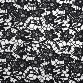 Guipure Lace with Finished Edges – Black Floral – Designer Deadstock Guipure Lace with Finished Edges – Black Floral – Designer Deadstock