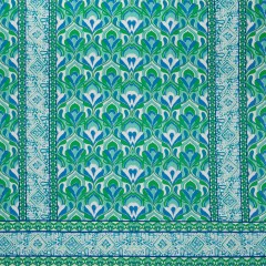 Stretch Cotton Sateen Panel – Blue and Green Floral Ogees and Paisley Stripes – Designer Deadstock Stretch Cotton Sateen Panel – Blue and Green Floral Ogees and Paisley Stripes – Designer Deadstock