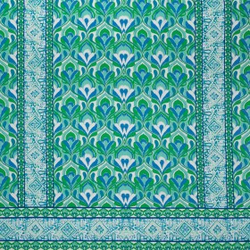 Stretch Cotton Sateen Panel – Blue and Green Floral Ogees and Paisley Stripes – Designer Deadstock Stretch Cotton Sateen Panel – Blue and Green Floral Ogees and Paisley Stripes – Designer Deadstock