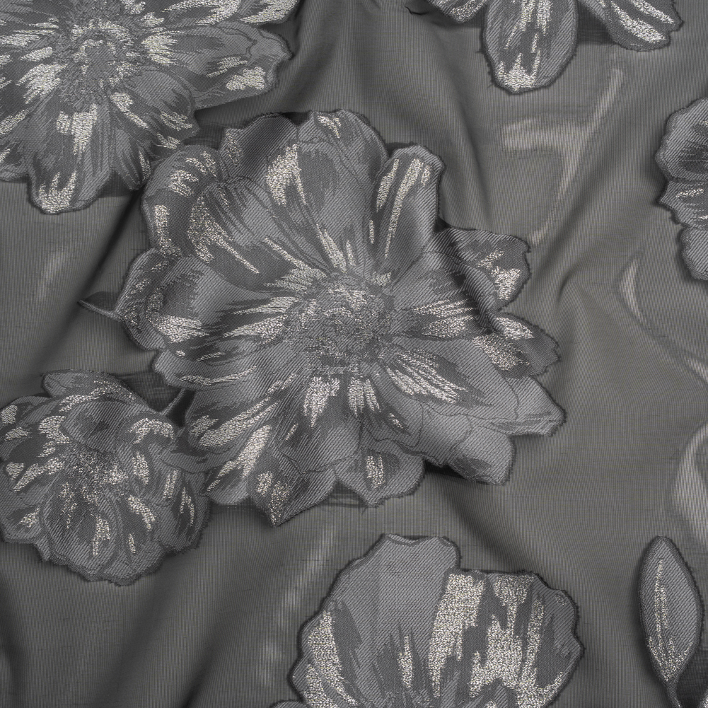 Metallic Burnout Brocade – Black, Gray and Silver Floral – Designer Deadstock Metallic Burnout Brocade – Black, Gray and Silver Floral – Designer Deadstock