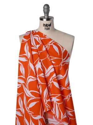 Cotton Poplin Print – Red Orange and White Leaves – Designer Deadstock Cotton Poplin Print – Red Orange and White Leaves – Designer Deadstock