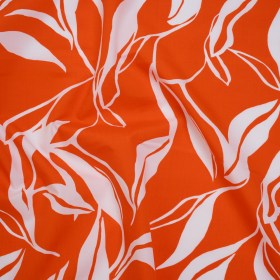 Cotton Poplin Print – Red Orange and White Leaves – Designer Deadstock Cotton Poplin Print – Red Orange and White Leaves – Designer Deadstock