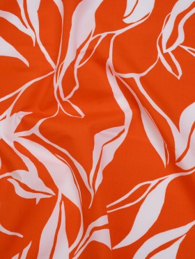 Cotton Poplin Print – Red Orange and White Leaves – Designer Deadstock Cotton Poplin Print – Red Orange and White Leaves – Designer Deadstock