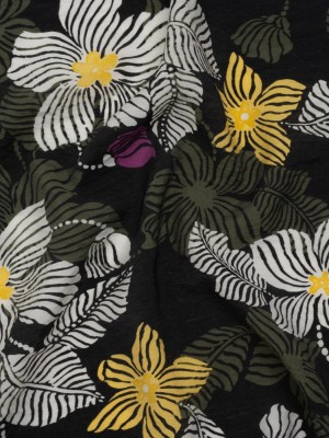 Crinkled Viscose and Nylon Woven – Olive, Yellow and Purple Floral – Designer Deadstock Crinkled Viscose and Nylon Woven – Olive, Yellow and Purple Floral – Designer Deadstock
