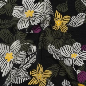 Crinkled Viscose and Nylon Woven – Olive, Yellow and Purple Floral – Designer Deadstock Crinkled Viscose and Nylon Woven – Olive, Yellow and Purple Floral – Designer Deadstock