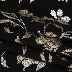 Stretch Polyester Crepe Scuba Knit with Foiled Print – Gold and Black Floral – Designer Deadstock Stretch Polyester Crepe Scuba Knit with Foiled Print – Gold and Black Floral – Designer Deadstock