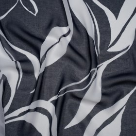 Polyester Chiffon Print – Navy Blue and White Flowing Leaves – Designer Deadstock Polyester Chiffon Print – Navy Blue and White Flowing Leaves – Designer Deadstock