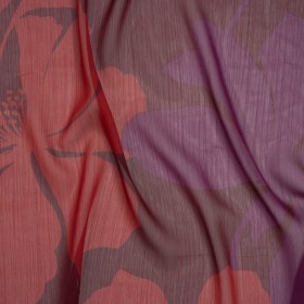 Crinkled Polyester Chiffon Print with Metallic Pinstripes – Burgundy, Brick Red and Plum Floral – Designer Deadstock Crinkled Polyester Chiffon Print with Metallic Pinstripes – Burgundy, Brick Red and Plum Floral – Designer Deadstock