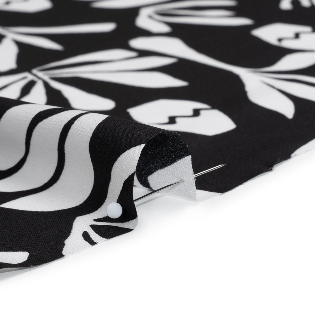 Polyester Satin Print – Black and White Carved Florals – Designer Deadstock Polyester Satin Print – Black and White Carved Florals – Designer Deadstock