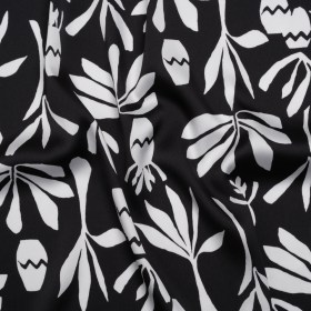 Polyester Satin Print – Black and White Carved Florals – Designer Deadstock Polyester Satin Print – Black and White Carved Florals – Designer Deadstock