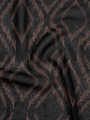 Polyester Chiffon – Black and Tan Ikat Ogees – Designer Deadstock Polyester Chiffon – Black and Tan Ikat Ogees – Designer Deadstock