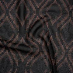 Polyester Chiffon – Black and Tan Ikat Ogees – Designer Deadstock Polyester Chiffon – Black and Tan Ikat Ogees – Designer Deadstock