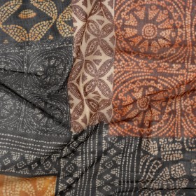 Polyester Stretch Mesh Print – Black, Orange and Burgundy Dotted Geometric – Designer Deadstock Polyester Stretch Mesh Print – Black, Orange and Burgundy Dotted Geometric – Designer Deadstock