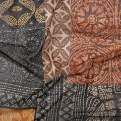 Polyester Stretch Mesh Print – Black, Orange and Burgundy Dotted Geometric – Designer Deadstock Polyester Stretch Mesh Print – Black, Orange and Burgundy Dotted Geometric – Designer Deadstock