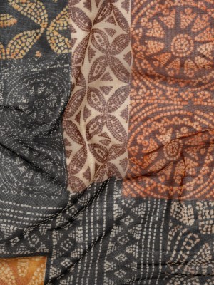 Polyester Stretch Mesh Print – Black, Orange and Burgundy Dotted Geometric – Designer Deadstock Polyester Stretch Mesh Print – Black, Orange and Burgundy Dotted Geometric – Designer Deadstock