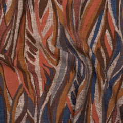 Lightweight Crinkled Rayon and Nylon Woven Print -Terracotta, Brown and Muted Blue Leafy Lines and Texture – Designer Deadstock Lightweight Crinkled Rayon and Nylon Woven Print -Terracotta, Brown and Muted Blue Leafy Lines and Texture – Designer Deadstock