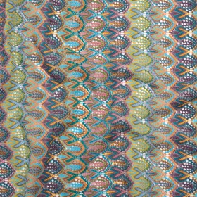 Polyester Knit Lace – Purple, Teal and Pink Feather Stripes – Designer Deadstock Polyester Knit Lace – Purple, Teal and Pink Feather Stripes – Designer Deadstock