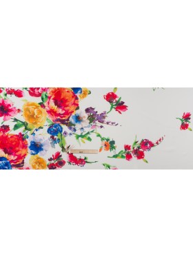 Stretch Polyester Scuba Knit – Red, Yellow and Blue Painted Roses Border – Designer Deadstock Stretch Polyester Scuba Knit – Red, Yellow and Blue Painted Roses Border – Designer Deadstock