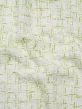 Tweedy Polyester Boucle – White and Lime Green Plaid – Deadstock Tweedy Polyester Boucle – White and Lime Green Plaid – Deadstock