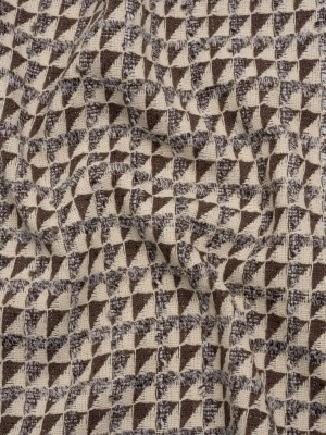 Heavy Polyester Woven with Short Fringe – Ivory and Brown Triangles – Deadstock Heavy Polyester Woven with Short Fringe – Ivory and Brown Triangles – Deadstock