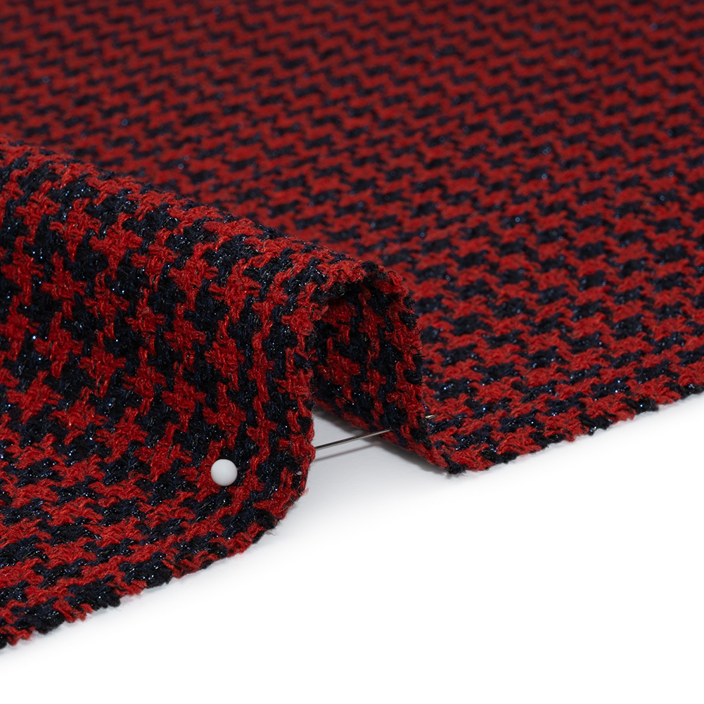 Metallic Tweed – Red and Navy Houndstooth – Deadstock Metallic Tweed – Red and Navy Houndstooth – Deadstock