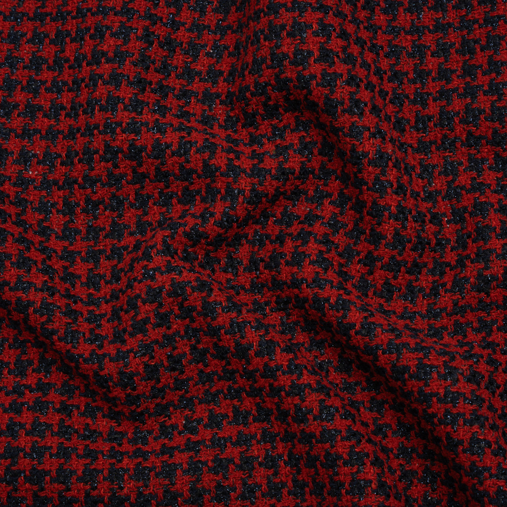 Metallic Tweed – Red and Navy Houndstooth – Deadstock Metallic Tweed – Red and Navy Houndstooth – Deadstock