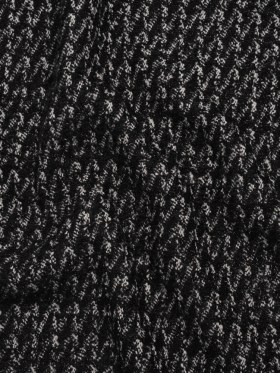 Tweedy Boucle with Metallic Eyelash Fringe – Black and White Abstract Zig Zags – Deadstock Tweedy Boucle with Metallic Eyelash Fringe – Black and White Abstract Zig Zags – Deadstock