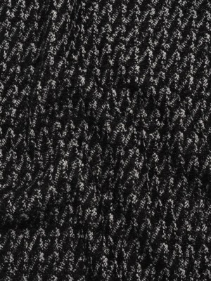 Tweedy Boucle with Metallic Eyelash Fringe – Black and White Abstract Zig Zags – Deadstock Tweedy Boucle with Metallic Eyelash Fringe – Black and White Abstract Zig Zags – Deadstock