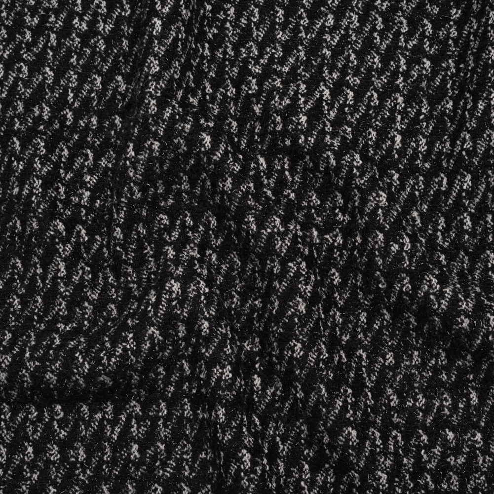 Tweedy Boucle with Metallic Eyelash Fringe – Black and White Abstract Zig Zags – Deadstock Tweedy Boucle with Metallic Eyelash Fringe – Black and White Abstract Zig Zags – Deadstock