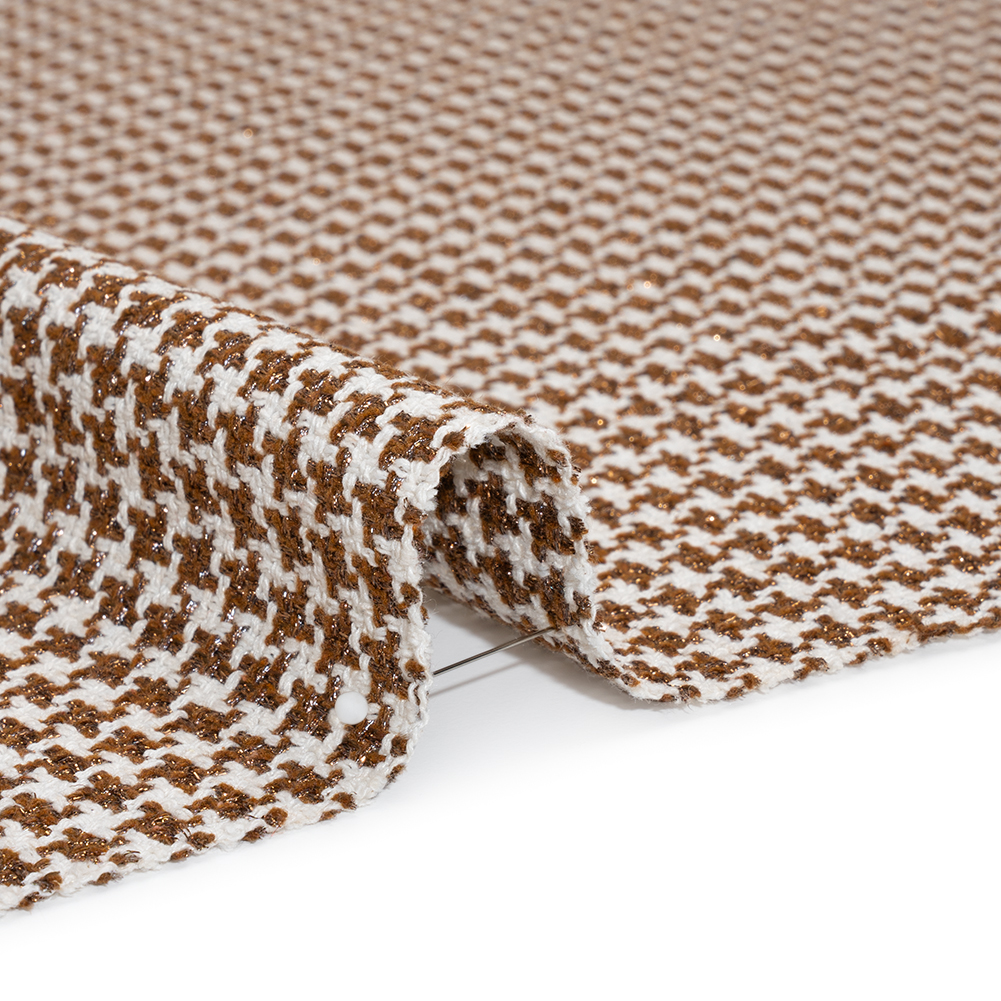 Metallic Tweed – White and Brown Houndstooth – Deadstock Metallic Tweed – White and Brown Houndstooth – Deadstock