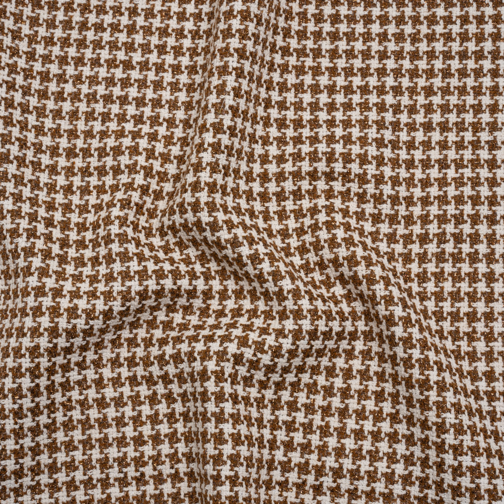 Metallic Tweed – White and Brown Houndstooth – Deadstock Metallic Tweed – White and Brown Houndstooth – Deadstock