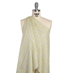 Polyester Tweed with Short Fringe – Pastel Pink, Yellow and Blue Striations – Deadstock Polyester Tweed with Short Fringe – Pastel Pink, Yellow and Blue Striations – Deadstock