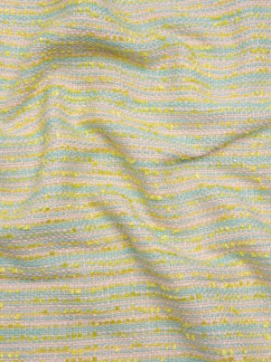 Polyester Tweed with Short Fringe – Pastel Pink, Yellow and Blue Striations – Deadstock Polyester Tweed with Short Fringe – Pastel Pink, Yellow and Blue Striations – Deadstock