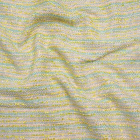 Polyester Tweed with Short Fringe – Pastel Pink, Yellow and Blue Striations – Deadstock Polyester Tweed with Short Fringe – Pastel Pink, Yellow and Blue Striations – Deadstock